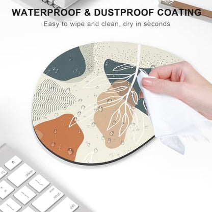 Mouse Pad, Premium-Textured Oval Computer Pad, 8.7" x 7.1" Thick 3 mm Anti-Slip Waterproof Rubber Cute Mouse Mat for Office, Home, Gaming, Laptop, PC, Boho Leaves - color: Boho Leaves