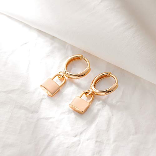 LOYATA Gold Huggie Hoop Earrings for Women Dangle Hoop Drop 14K Gold Plated Dainty Small Minimalist Cubic Zirconia Jewelry Gift… - style: Gold Lock