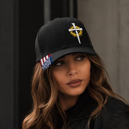 Christian Cross Baseball Cap for Men, American Flag - color: Black