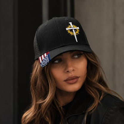 Christian Cross Baseball Cap for Men, American Flag - color: Black