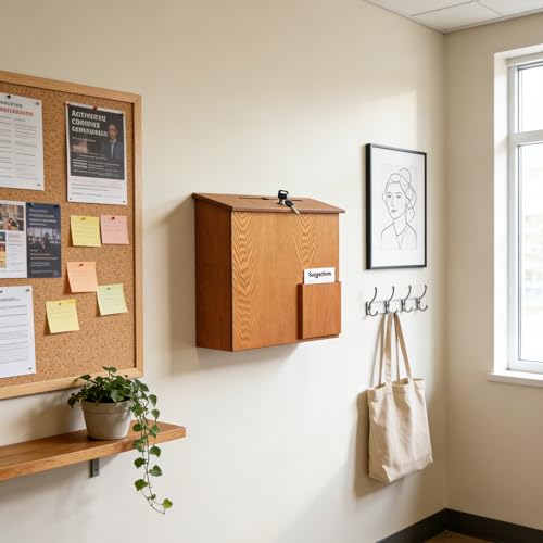 FixtureDisplays® Wood Ballot Box, Collection Donation Charity Suggestion Fund-Raising Box Medium Oak MDF 27270-FBA