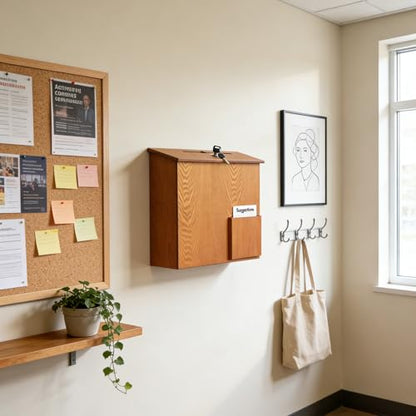 FixtureDisplays® Wood Ballot Box, Collection Donation Charity Suggestion Fund-Raising Box Medium Oak MDF 27270-FBA