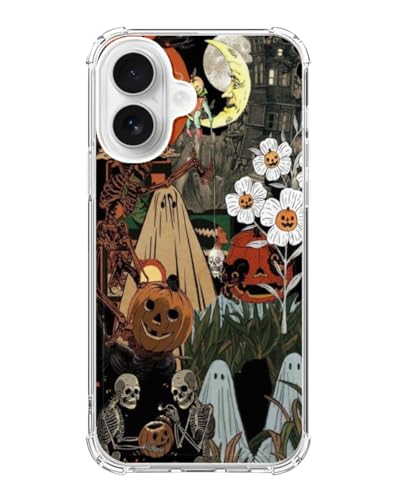 Halloween Aesthetic Phone Case Compatible with iPhone 17, Hippie Ghosts Spooky Pumpkins Phone Cover for iPhone 17 - color: Spooky Halloween