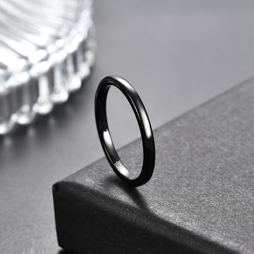 VQYSKO Tungsten Carbide Wedding Cigar Domed Band Ring Men Women 5-14 - color: Black-2mm