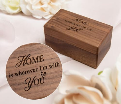 Quad Walnut Ring Box: Engraved "Home Is Wherever I'm With You" Wood Holder - color: Home