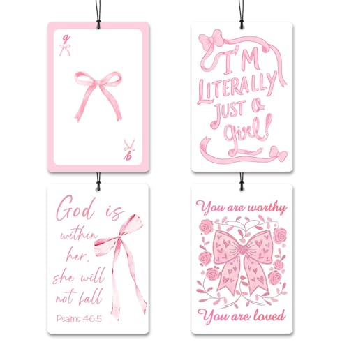 Pink Christian Car Air Freshener 4Pcs,Bible Verse Car Fresheners for Women,Religious Car Accessories,Pink Bow Floral Rearview Mirror Decor,Christian Gifts for Women - color: bow