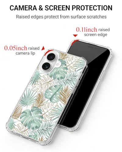 Tropical Monstera Leaves Phone Case Compatible with iPhone 17, Minimalist Aesthetic Gold and Green Palm Leaf Phone Cover for iPhone 17 - color: Tropical Leaf