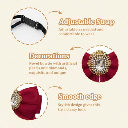 Womens Bow Tie Adjustable Rhinestone Bowtie for Women Ladies Girls Pre-tied Womens Tie for Shirt Suit Uniform - color: Red-strap-style 2