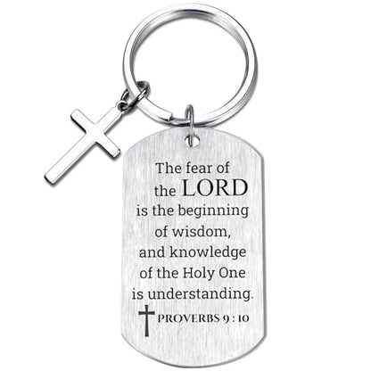 Inspirational Scripture Keychain with Cross - Bible Verse Matte Key Chain Religious Gift for Christian - style: Proverbs 9:10