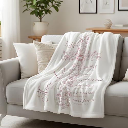 Personalized Baptism Blanket for Girl, Custom Pink Cross Baby Blanket, Christian Christening Gift, Catholic Scripture Throw Blankets, Floral Baptized in Christ Blankets, Goddaughter Keepsake - color: #Ver5