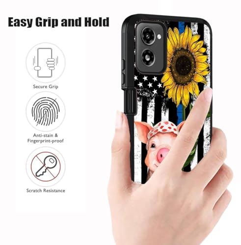Designed for Moto G Power 5G 2024 Case, Military Grade Heavy Duty 3-Layer Shockproof Full-Body Protective Cover for Motorola Moto G Power 5G 2024, American Flag Sunflower and Cute Pig - color: American Flag Sunflower and Cute Pig