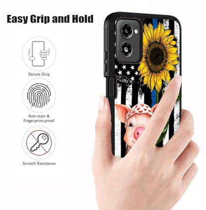 Designed for Moto G Power 5G 2024 Case, Military Grade Heavy Duty 3-Layer Shockproof Full-Body Protective Cover for Motorola Moto G Power 5G 2024, American Flag Sunflower and Cute Pig - color: American Flag Sunflower and Cute Pig