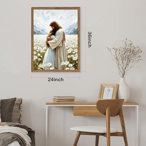 Christian Wall Art, Jesus Embracing Woman Canvas Painting, 3D Textured Sandstone Style Wood Framed Artwork, Religious Faith Decor for Living Room Prayer Room Bedroom 36x24 Ready to Hang - color: Jesus Hugging Woman, size: 36"L x 24"W