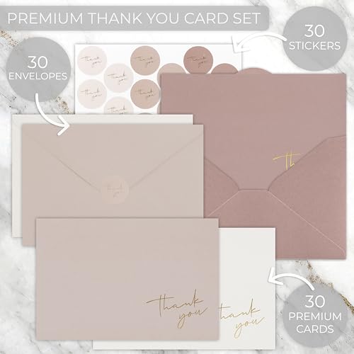 ZICOTO Beautiful Thank You Cards Set of 30 With Envelopes and Stickers - color: Pink