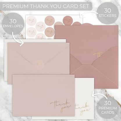 ZICOTO Beautiful Thank You Cards Set of 30 With Envelopes and Stickers - color: Pink