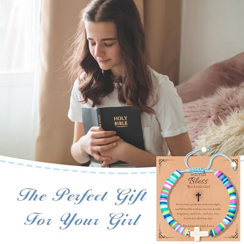 Cute Cross Bracelet Teen Girl Gifts Trendy Stuff Christian Gifts for Kids/Girls/Boys/Teens/Women Jewelry Colorful Jesus Bracelets Christmas Religious Communion Baptism Confirmation Gifts - color: 1-Bless Girl B