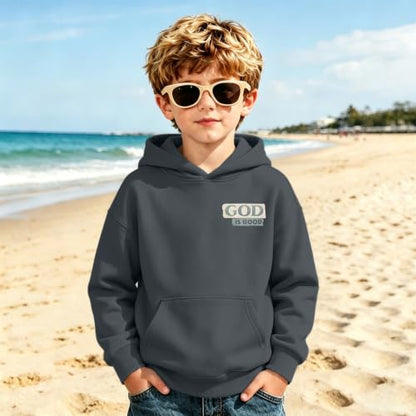 Fkatuzi Christian Graphic Hoodies For Boys Jesus God Is Good Hoodie Kids Faith Verse Bible God Religious Beach Pullover Tops - color: Deep Gray, size: 9-10 Years