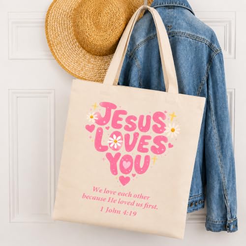 Bible Tote Bags for Women, Christian Tote Bag Reusable Grocery Shopping Bag