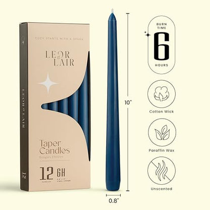 Leor & Lair Dark Blue Taper Candles, 12 Pack, 10" - color: Blue