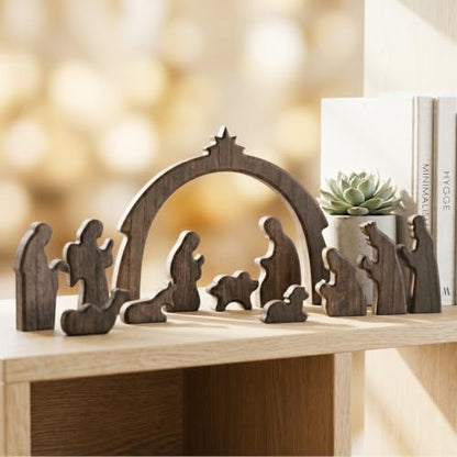 FESTGLOX Christmas Nativity Set Indoor, 12Pcs Wooden Nativity Scene Set - color: Nativity-12 Pieces