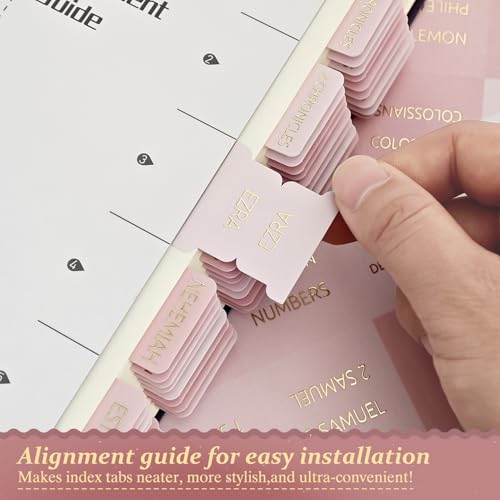 Laminated Bible Tabs for Women and Men, Gold Foil Embossed Lettering - style: Pink