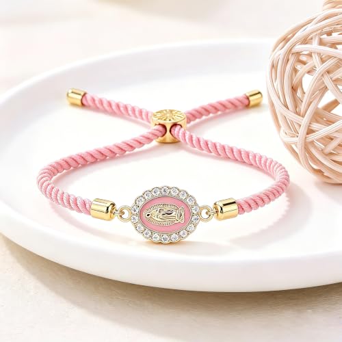 Catholic Bracelets St. Benedict Bracelet Red Rope Double Hole Pendant Couple Woven Bracelets Adjustable Black Bracelet - color: Pink