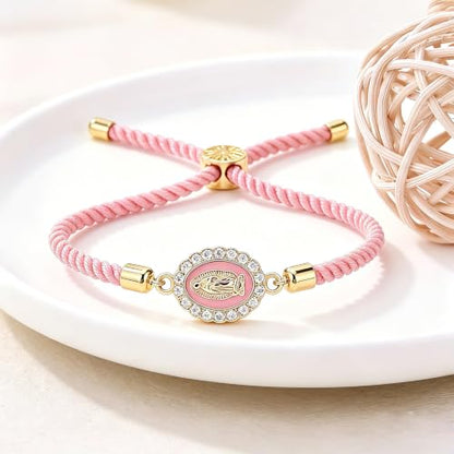 Catholic Bracelets St. Benedict Bracelet Red Rope Double Hole Pendant Couple Woven Bracelets Adjustable Black Bracelet - color: Pink