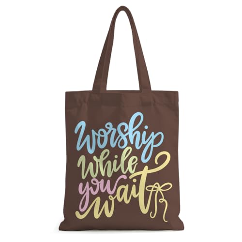 Religious Canvas Tote Bag Tote Bag for Women Christmas Birthday Canvas Bags for Shopping Beach Grocery - color: Worshipwait