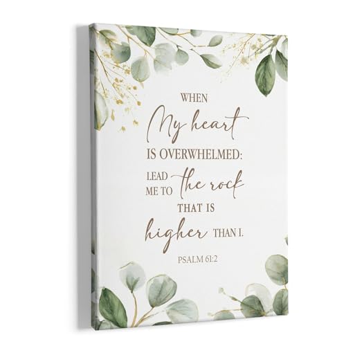 HIWX Christian Bible Verses Wall Decor, When My Heart Is Overwhelmed Religious Framed Canvas Painting Wall Art Decor, Scripture Botanical Wall Art Home Decoration for Bedroom Living Room Church, 11x14 - color: heart 1, size: 14"L x 11"W