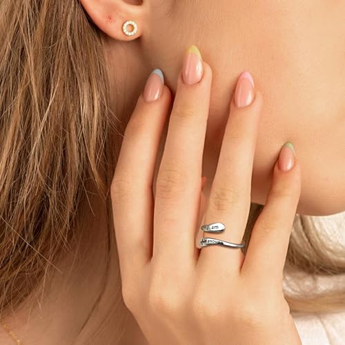 Jewmon 925 Sterling Silver Faith Cross Ring Adjustable I am Enough Inspirational Ring Engraved Bleassed Ring Encouragement Statement Ring for Women Chritian Jewelry Communion Baptism Chritian Gifts - color: D, I am Enough Ring Silver