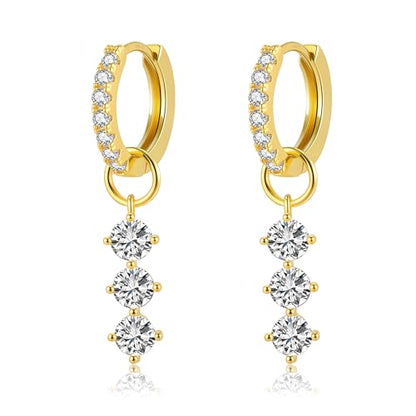 DAILY VIBES Cute Butterfly Star Cross Heart CZ Dangle Earrings for Women - color: Gold Three Stones