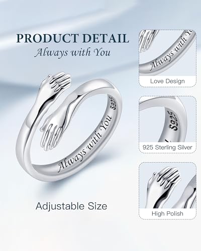 LOVECOM S925 Sterling Silver Hug Rings for Women Teen Girls Mother Daughter - color: Always with You, size: US Size 8