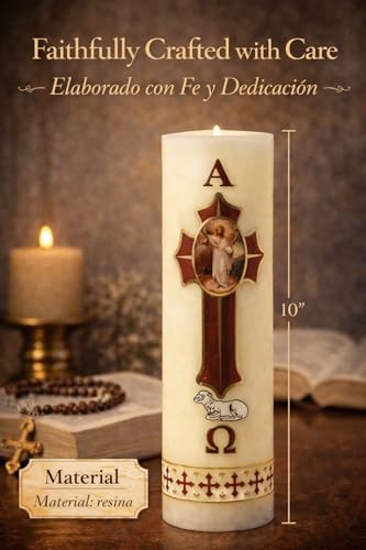 Cirio Pascual Paschal Candle – (10" inches - Large / 1/4 Kilo) 100% Wax Catholic with Alpha & Omega Symbol – Jesus Christ Church for Holy Saturday Vigil, Resurrection & Worship – Choose Your Size - size: 10" inches - Large / 1/4 kilo