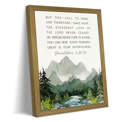 Christian Bible Verse Wall Art 12x16 Inch Framed Canvas Print, Lamentations 3:21-23 Scripture Quote Landscape Wall Decor Painting, Rustic Inspirational Religious Home Decor for Living Room Bedroom Office - color: Jesus K, size: 16"L x 12"W