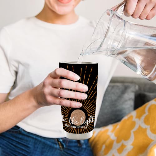 Christian Religious Inspirational Gifts for Women Men Kids, Christian 20oz Travel Coffee Mug Tumbler, Boho Sunshine Gifts, Be the Light Water Stainless Steel Tumbler with Lid and Straw - color: Sunshine