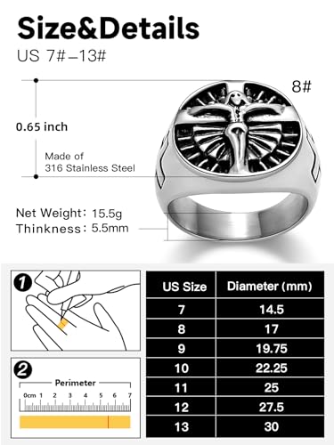 Christian Cross Rings for Men - Stainless Steel Jesus Jewelry with Celtic Knot Sides (Gold/Black/Silver) - Catholic Religious Gift, Size 7-13 - color: J: Silver-Cross