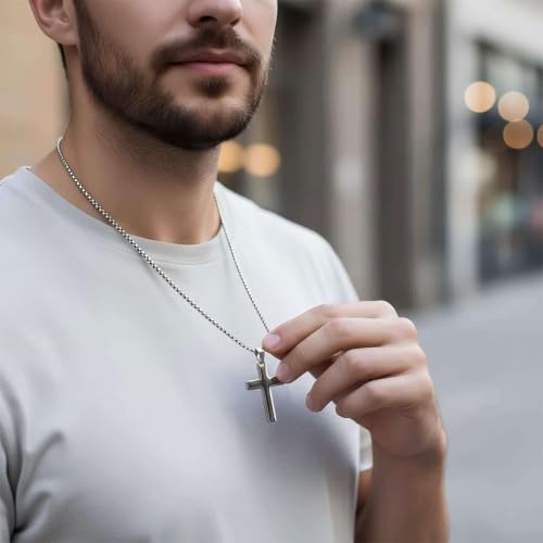 Stainless Steel Cross Necklace Unisex Box Chain 18-24in Faith Gift - size: 18"