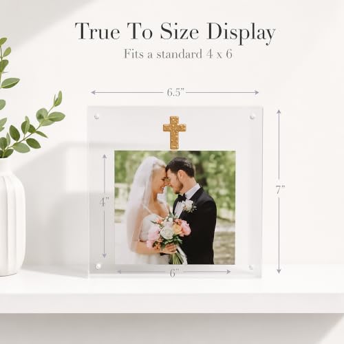 Mud Pie Acrylic Frame With Gold Cross; 6 1/2" x 7"