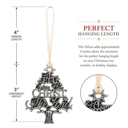 O Come Let Us Adore Him Christmas Ornament, Antique Silver Tone Christian Tree Ornament, Christ the Lord Religious Holiday Decoration, 3 Inch