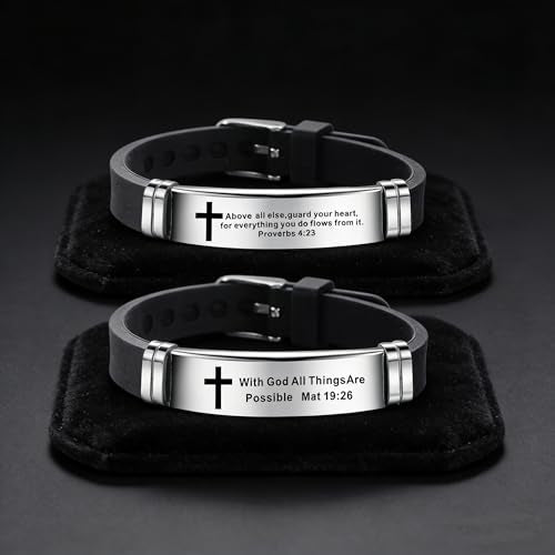 2Pcs Inspirational Quote Cross Bracelets Faith Christian Bible Verse Silicone ID Wristband Religious Bracelet Set Gift for Men Women - style: BR013/014