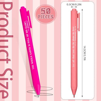 Cholemy 50 Pcs Bible Verse Pens Bulk Christian Pens Black Ink, Pink - color: Pink