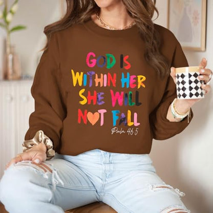 Wrenpies Christian God Is Within Her Sweatshirts for Women Jesus Faith Bible Verse Shirts Inspirational Hoodie Pullover Tops - color: Brown, size: Medium