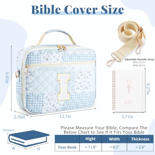 Personalized Initial Bible Cover Case for Women Bible Bag w/Study Supplies - color: Spliced Flower, size: I