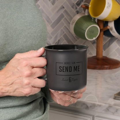 Christian Art Gifts Ceramic Coffee & Tea Scripture Mug for Men: Isaiah 6:8 Bible Verse, Matte Charcoal Gray & Black, 13 oz.