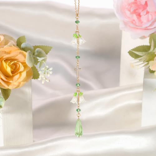 Green Flower Cross Car Rearview Mirror Charm Lily of Valley - color: Yellow Green - Flower