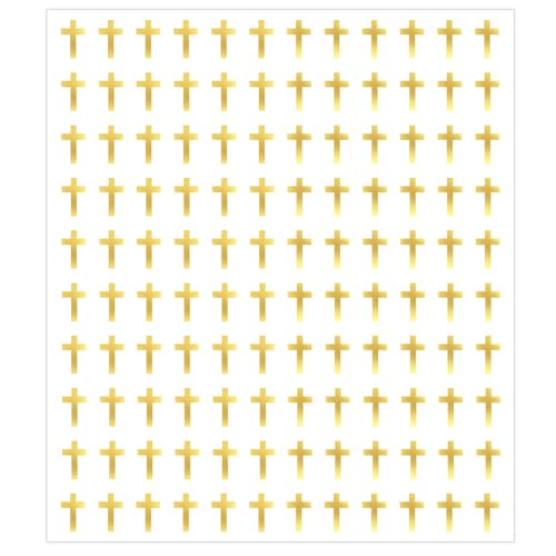 JarThenaAMCS 2400Pcs Mini Cross Sticker Gold Foil Paper Decals Baptism Christening Self-Adhesive Stickers for Easter Envelopes Scrapbook Gifts DIY Supplies, 0.5 in - style: Cross