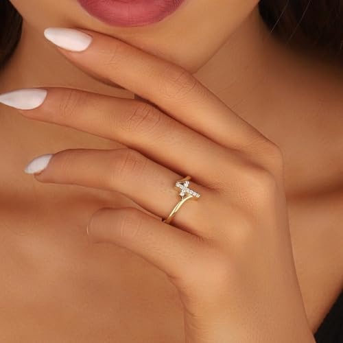 Cross Ring Women 14K Gold Plated Statement Stackable Engagement Christian - color: B - silver