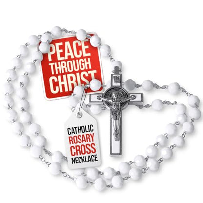 SANCTUM VERITAS Catholic Rosary Necklace | Large Italian Prayer Beads Gift - style: White Crystal