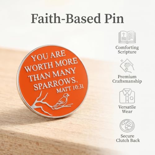 Matthew 10:31 Bible Verse Enamel Pin, Orange Silver Sparrow Lapel Pin, You Are Worth More Than Many Sparrows Christian Badge for Jackets Backpacks, Faith Encouragement Gift for Believers Church
