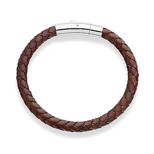 Miabella Genuine Italian Braided Leather Bracelet for Men, Made in Italy - color: Brown, size: Small - 7" Length
